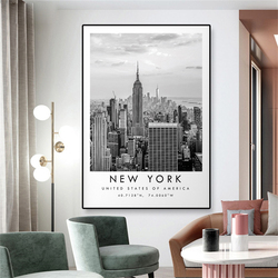 Affiche imprimée de voyage de New York en noir et blanc, peinture sur toile artistique murale unique, coordonnées minimalistes, décoration d'intérieur small picture n° 3