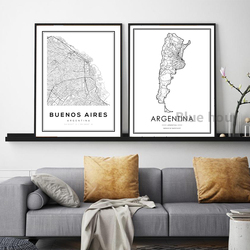 Affiches et impressions de carte routière de la ville de Buenos Aires d'Argentine, art mural minimaliste moderne en noir et blanc, peinture sur toile, décor de chambre à la maison small picture n° 5