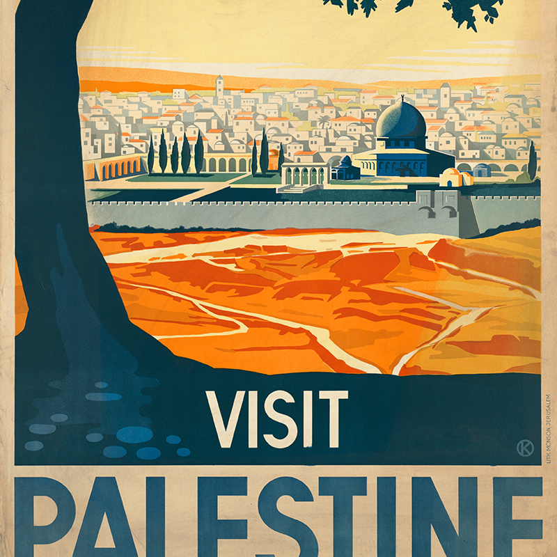 Affiche vintage de voyage en Palestine, peinture sur toile, carte de la Palestine, impressions d'art mural, image en noir et blanc, décoration de bureau et de maison n° 2