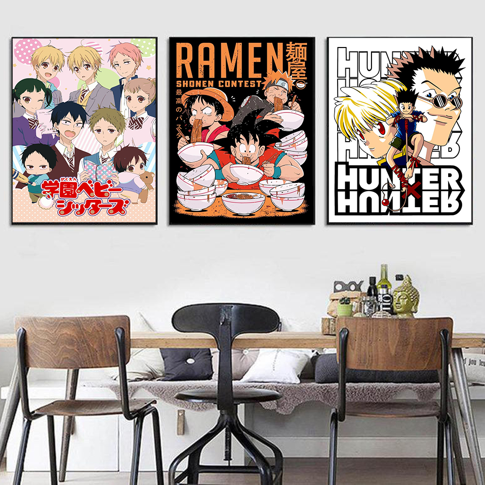 Affiche murale de dessin animé japonais, personnage de Ramen, peinture d'aliments mignons, rétro, décor de maison, salon, cuisine n° 4