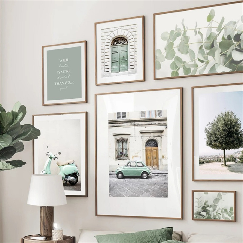 Peinture sur toile d'arc de paysage de ville nordique, image d'eucalyptus, affiche de cuir chevelu, arbre vert et peinture de voiture, art mural pour la décoration intérieure n° 2