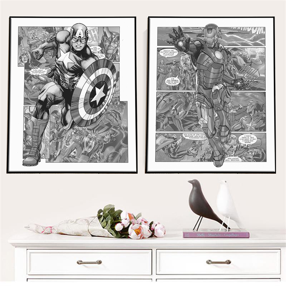 Affiche de Comics Avengers en Noir et Blanc, Toile Imprimée de Smile Hero, Peinture, Anime, Art Mural, Décor de Chambre de Garçon n° 3