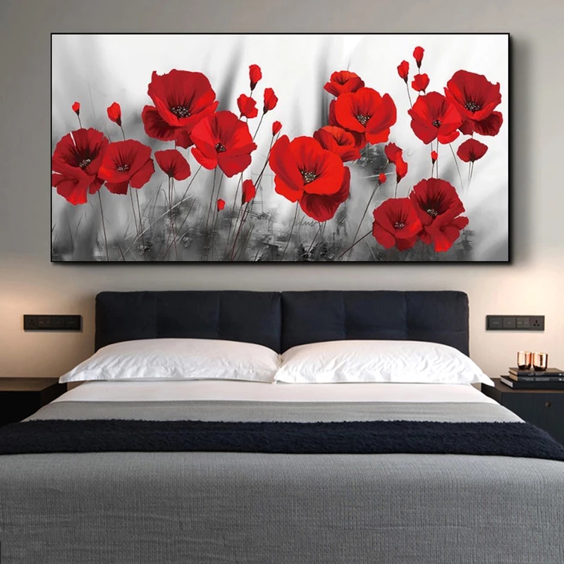 PopMED-Affiches et Imprimés d'Art en Toile de Fleurs Rouges, Customisation sur le Mur, pour la Chambre à Coucher n° 2