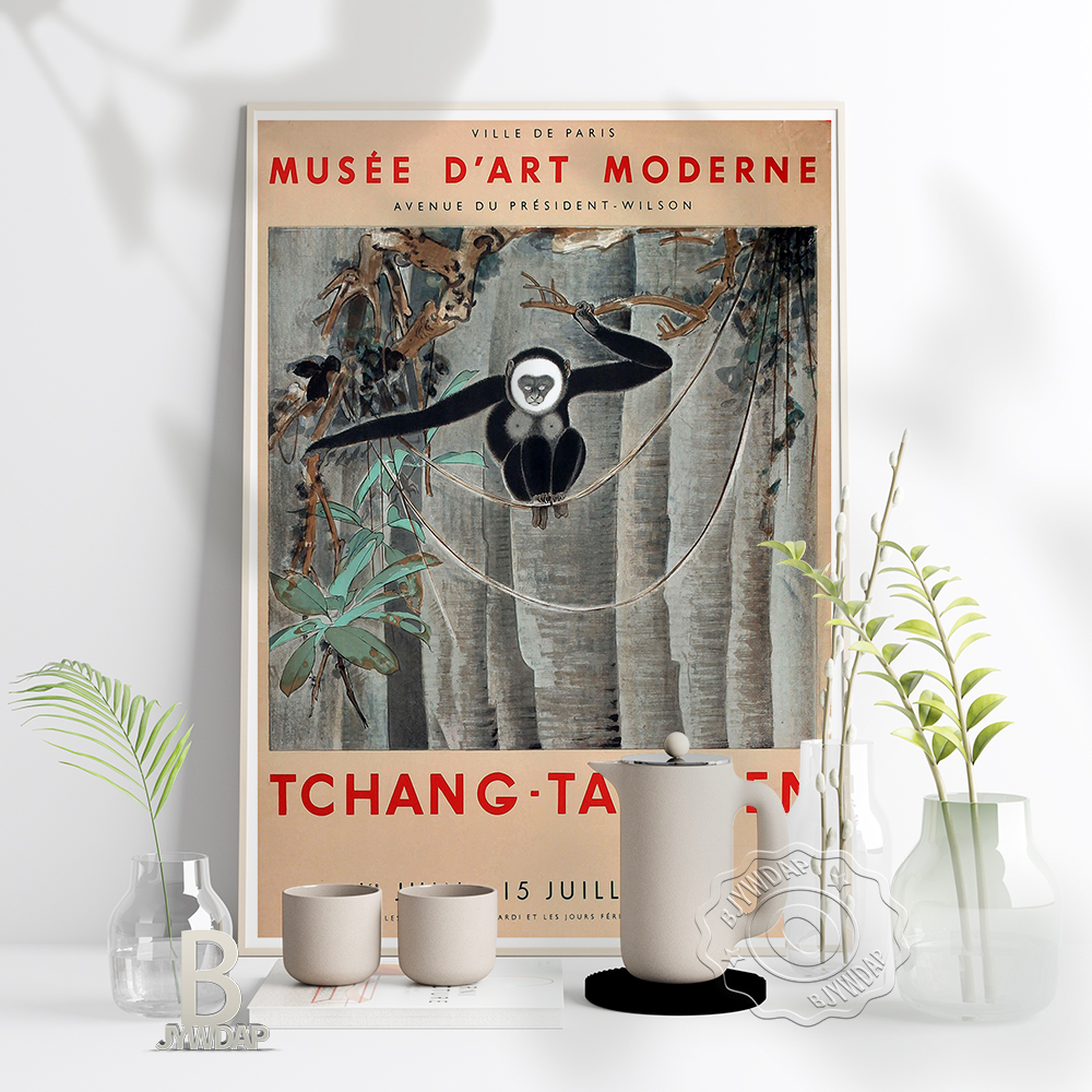 Affiche d'exposition D'Art Moderne De la Ville De Paris, imprimés D'Art tchangt-a · Ts'Ien, décoration murale De maison De singe noir Vintage français n° 1