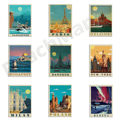 Affiche de voyage de ville, cadeau d'impression, Alaska, Paris, Vancouver, New York, Milan, Pologne, Thaïlande Bangkok, Helsinki, Londres, Budapest