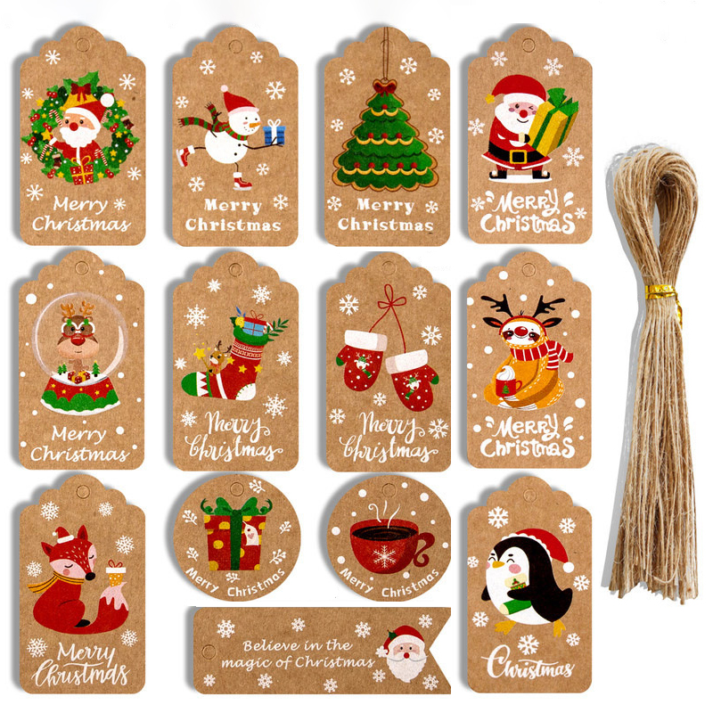 Étiquettes de Remerciement en Papier Kraft, Étiquette d'Arbre de Noël, Carte-Cadeau de ixdu Nouvel An, Décorations pour la Maison, 50 Pièces n° 1