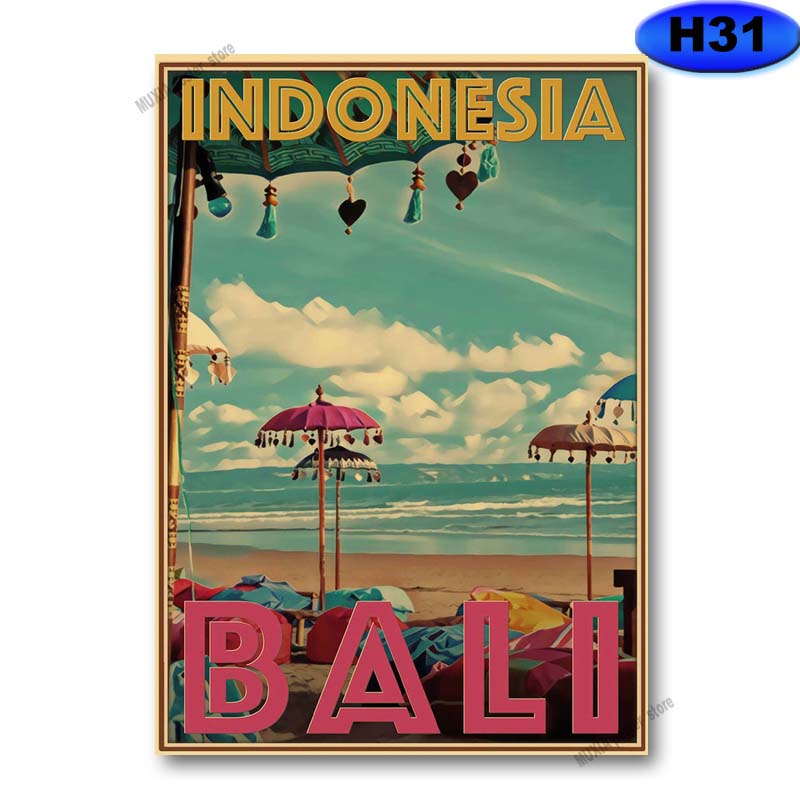 Affiche de paysage Vintage, en papier Kraft imprimé, affiche de voyage, ville de Paris, Bali, décor mural moderne, peinture de décoration de maison n° 3