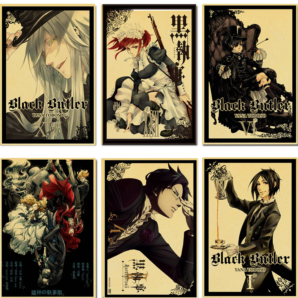 Black Butler Anime Retro Poster, autocollant, décoration murale, décoration d'intérieur n° 1