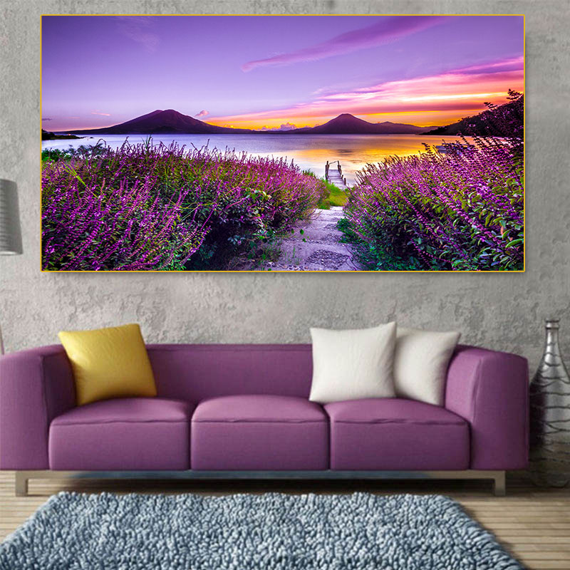 Affiches et impressions de paysage moderne, peinture sur toile de fleurs violettes pour salon, décoration d'intérieur, art mural n° 1