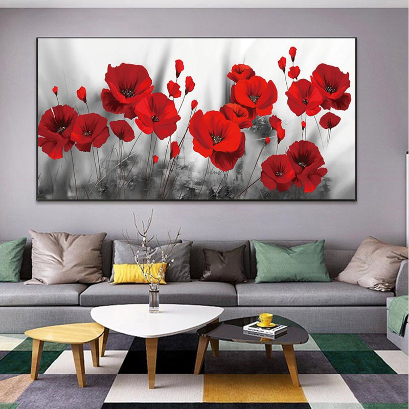 PopMED-Affiches et Imprimés d'Art en Toile de Fleurs Rouges, Customisation sur le Mur, pour la Chambre à Coucher n° 3