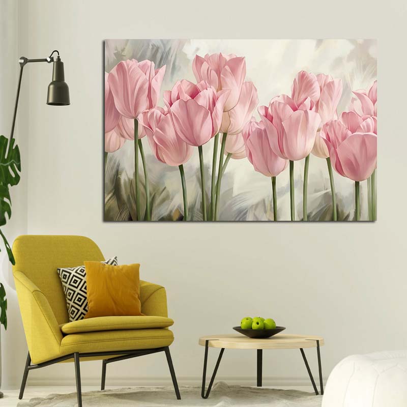 Peinture sur toile de fleurs roses de plantes tulipes, affiches de paysage et impressions, photo murale pour salon, décoration de la maison, sans cadre n° 2