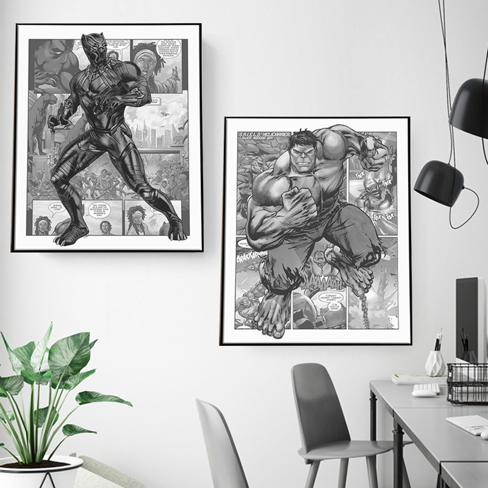 Affiche de Comics Avengers en Noir et Blanc, Toile Imprimée de Smile Hero, Peinture, Anime, Art Mural, Décor de Chambre de Garçon n° 4