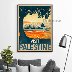 Affiche vintage de voyage en Palestine, peinture sur toile, carte de la Palestine, impressions d'art mural, image en noir et blanc, décoration de bureau et de maison small picture n° 3