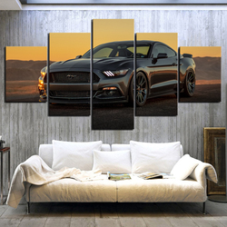 Affiche décorative de voiture de luxe HD, image de Ford Mustang noire, paysage des douanes, toile d'art mural, 5 pièces small picture n° 3