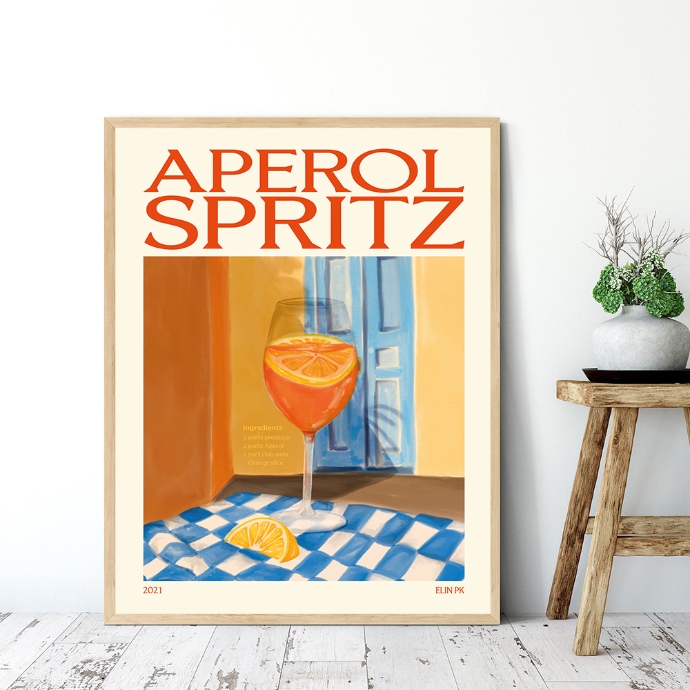 Affiche Imprimée de Dessin Animé, Jus de Fruits, Aperol Spritz, Sangria Clics, Negroni, Peinture sur Toile, Club, Bar, Boutique, Décoration de Maison, Cadeaux n° 4