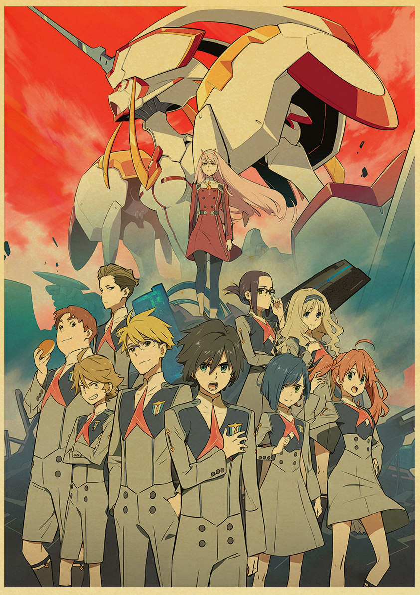 Affiches rétro Darling in the Franxx, autocollants muraux d'anime japonais, impressions sur papier kraft, image claire, décoration de la maison n° 2