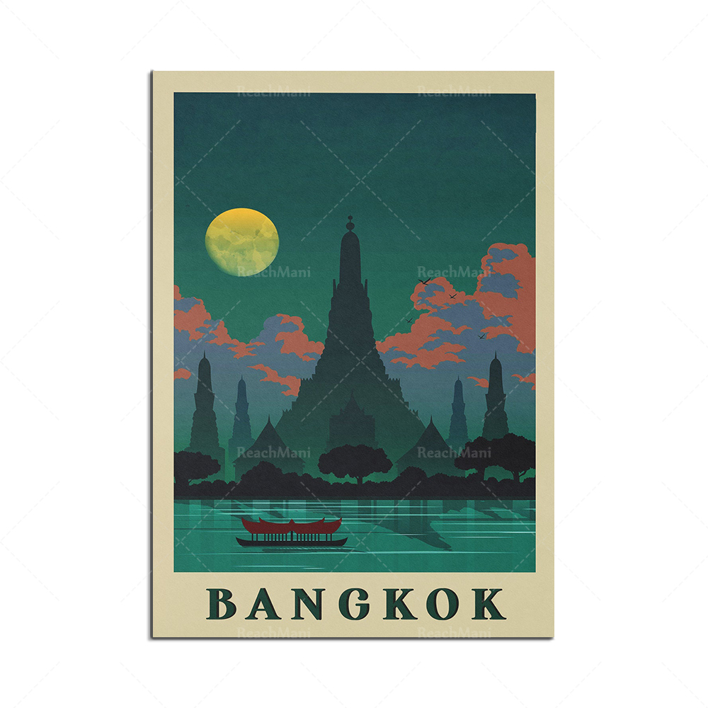 Affiche de voyage de ville, cadeau d'impression, Alaska, Paris, Vancouver, New York, Milan, Pologne, Thaïlande Bangkok, Helsinki, Londres, Budapest n° 3