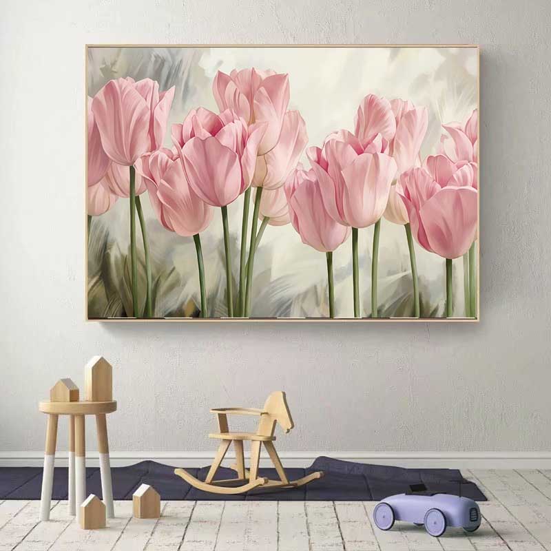 Peinture sur toile de fleurs roses de plantes tulipes, affiches de paysage et impressions, photo murale pour salon, décoration de la maison, sans cadre n° 3