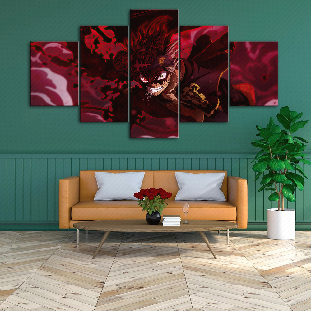 Peinture sur toile d'art mural avec cadre de salon modulaire, Everver noir, affiche Anime Rick, décoration de la maison moderne, 5 pièces n° 2