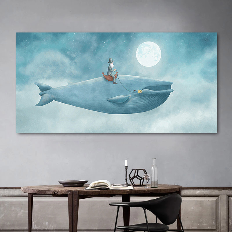 Peinture sur Toile de Baleine Bleue et Enfant, Affiches et Imprimés de Dessin Animé Moderne, Décor de Maison, Image Murale pour Chambre d'Enfant n° 3