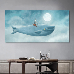 Peinture sur Toile de Baleine Bleue et Enfant, Affiches et Imprimés de Dessin Animé Moderne, Décor de Maison, Image Murale pour Chambre d'Enfant small picture n° 3