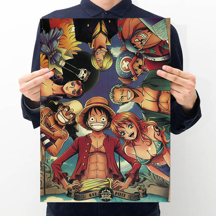 Affiche de figurine d'action One Piece pour enfants, impression artisanale, autocollant mural, papier vintage, affiches Anime One Piece, Luffy Wanted, cadeaux pour garçons, chaud n° 1