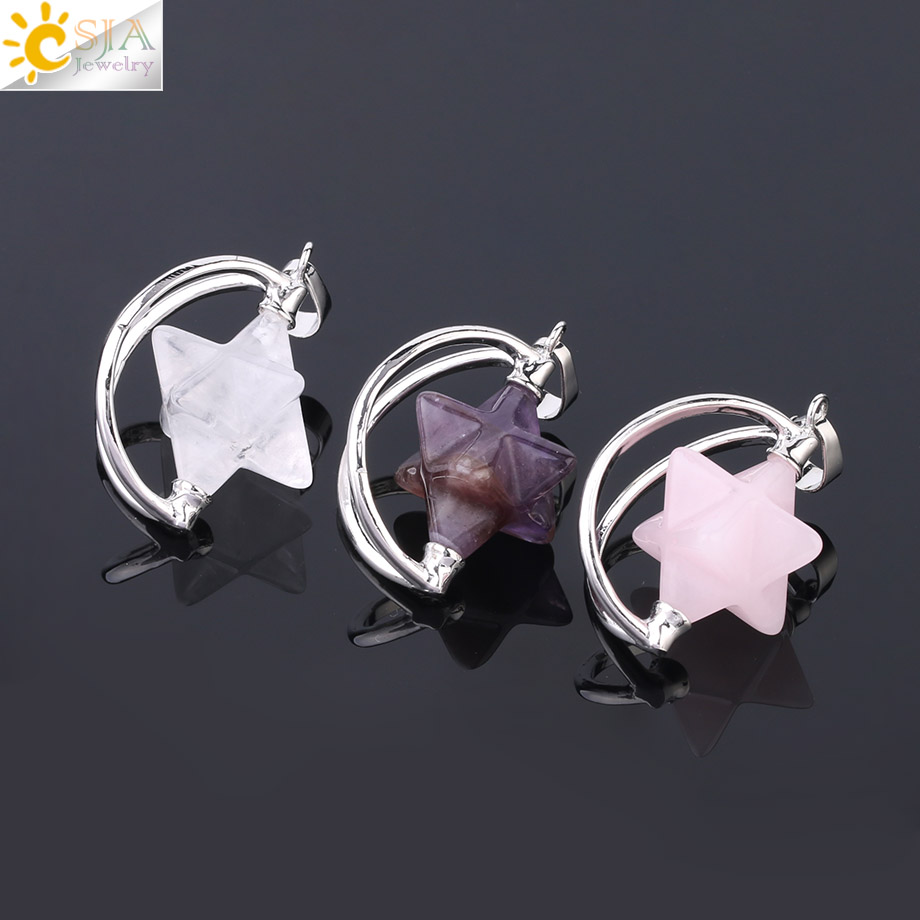 CSJA – pendentif Merkabah pour collier en pierre naturelle, cristal clair violet, guérison spirituelle, Reiki, bijoux Wicca F632 n° 3