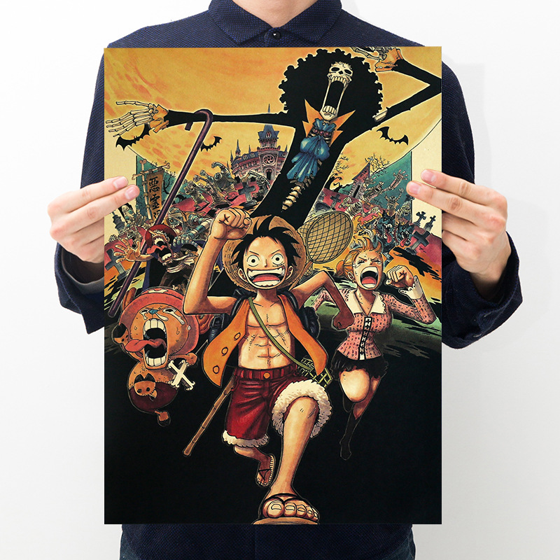 Affiche de figurine d'action One Piece pour enfants, impression artisanale, autocollant mural, papier vintage, affiches Anime One Piece, Luffy Wanted, cadeaux pour garçons, chaud n° 3