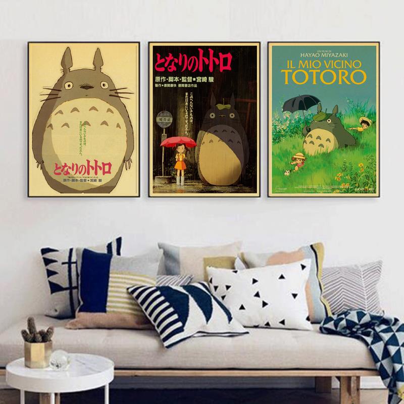 Affiche vintage rétro en papier kraft, anime, mon voisin Totoro, peinture artistique murale, autocollant de décoration pour chambre d'enfant, ata yazaki Hayao n° 6