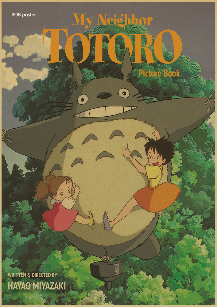 Mon voisin Totoro Anime Movie Wall Poster, Retro Kraft Paper Poster, Ata Yazaki Hayao, Nostdéchirn ic, Classic n° 3