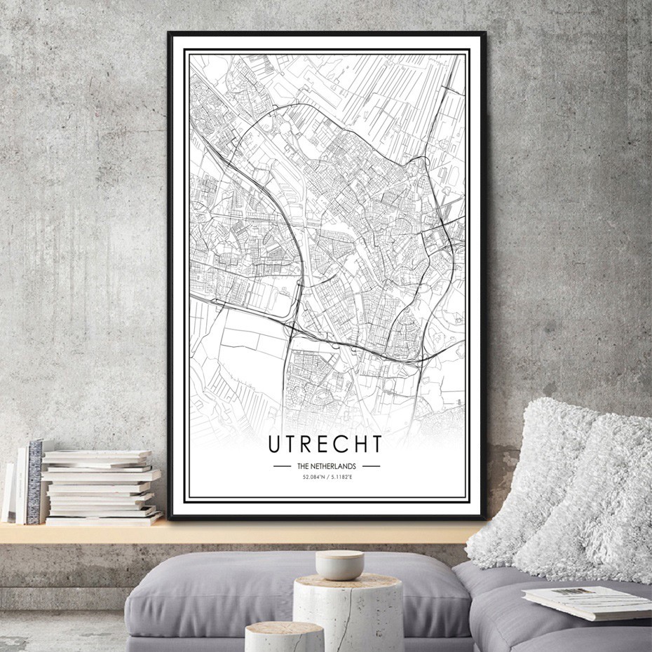 UTRECHT-Affiches en noir et blanc, carte de la ville ENCA COPENHAGUE, peinture sur toile, impressions d'art mural, décoration d'intérieur n° 3