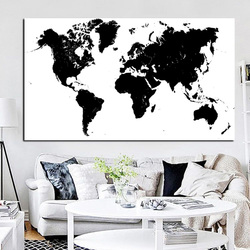 Peinture abstraite de grande taille en noir et blanc sur toile, carte du monde moderne, affiche murale imprimée, image d'art pour salon small picture n° 2