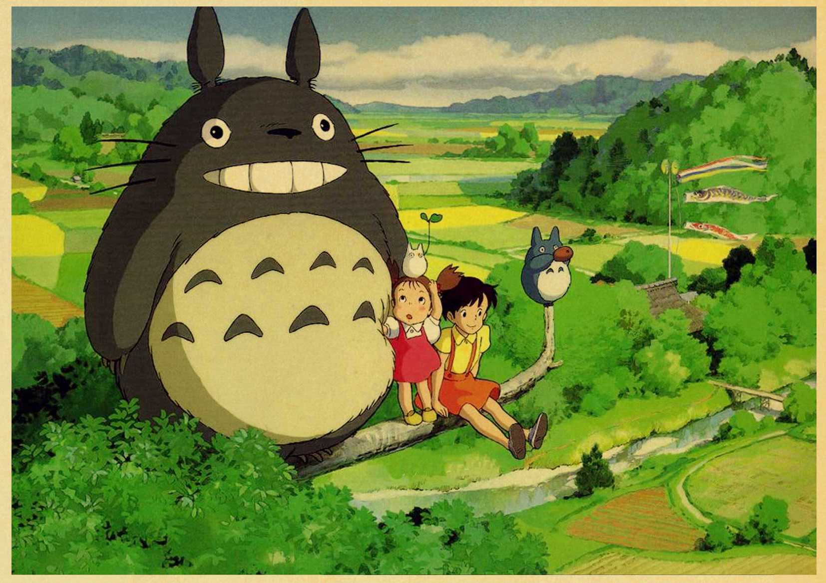 Affiche vintage rétro en papier kraft, anime, mon voisin Totoro, peinture artistique murale, autocollant de décoration pour chambre d'enfant, ata yazaki Hayao n° 2