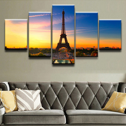 Toile Imprimée de Paysage Français, Tour Eiffel, Paris, Peinture Modulaire, Décor de Salon, Affiche de Chambre à Coucher, 5 Pièces small picture n° 2