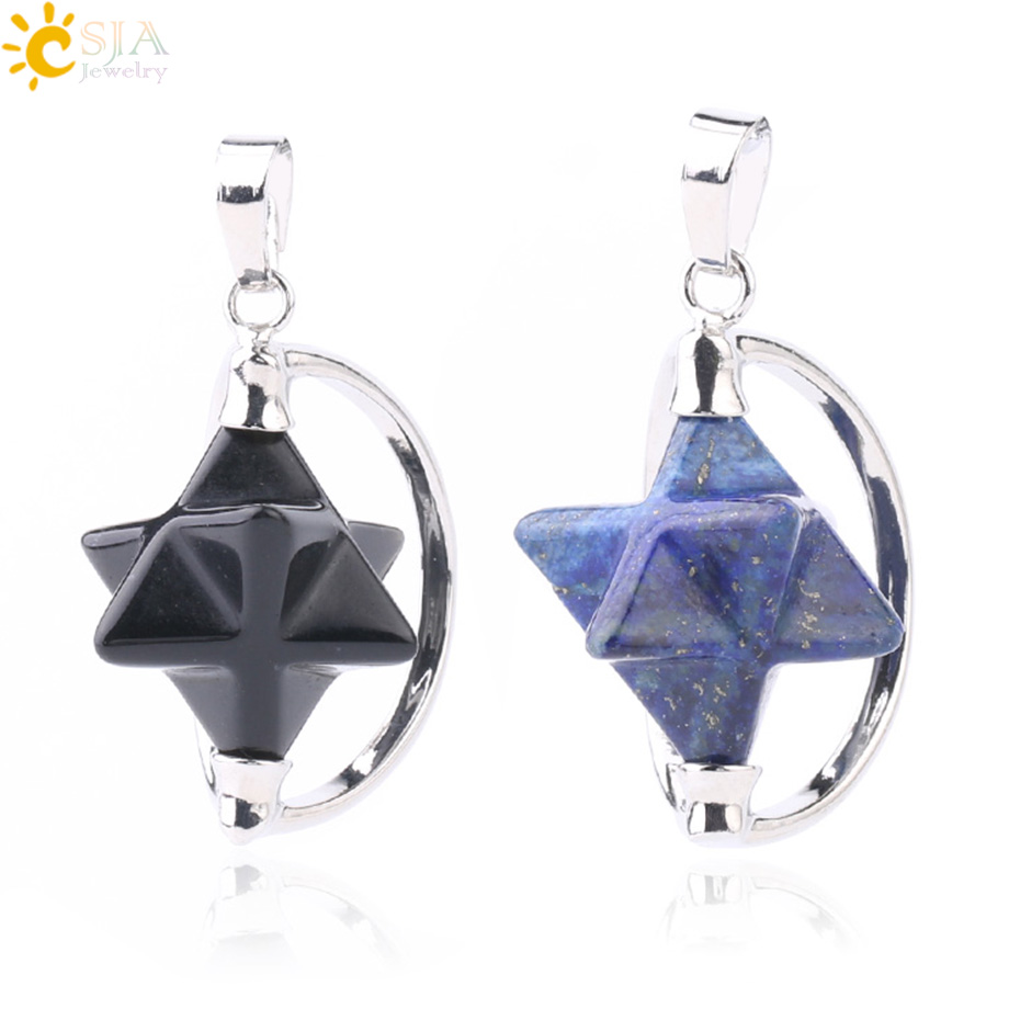 CSJA – pendentif Merkabah pour collier en pierre naturelle, cristal clair violet, guérison spirituelle, Reiki, bijoux Wicca F632 n° 1