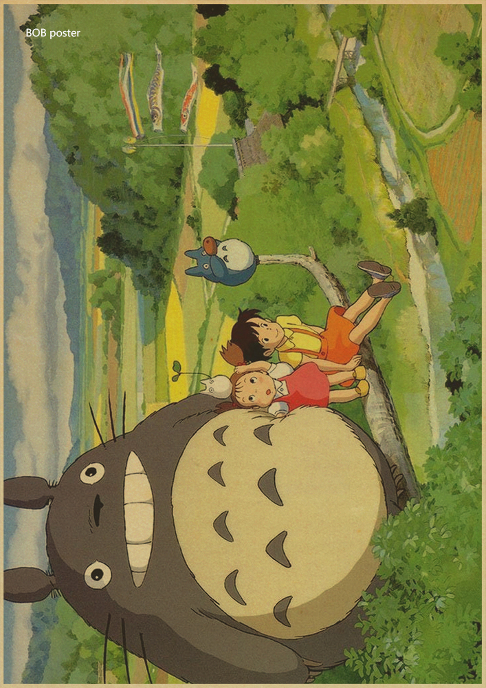 Mon voisin Totoro Anime Movie Wall Poster, Retro Kraft Paper Poster, Ata Yazaki Hayao, Nostdéchirn ic, Classic n° 4