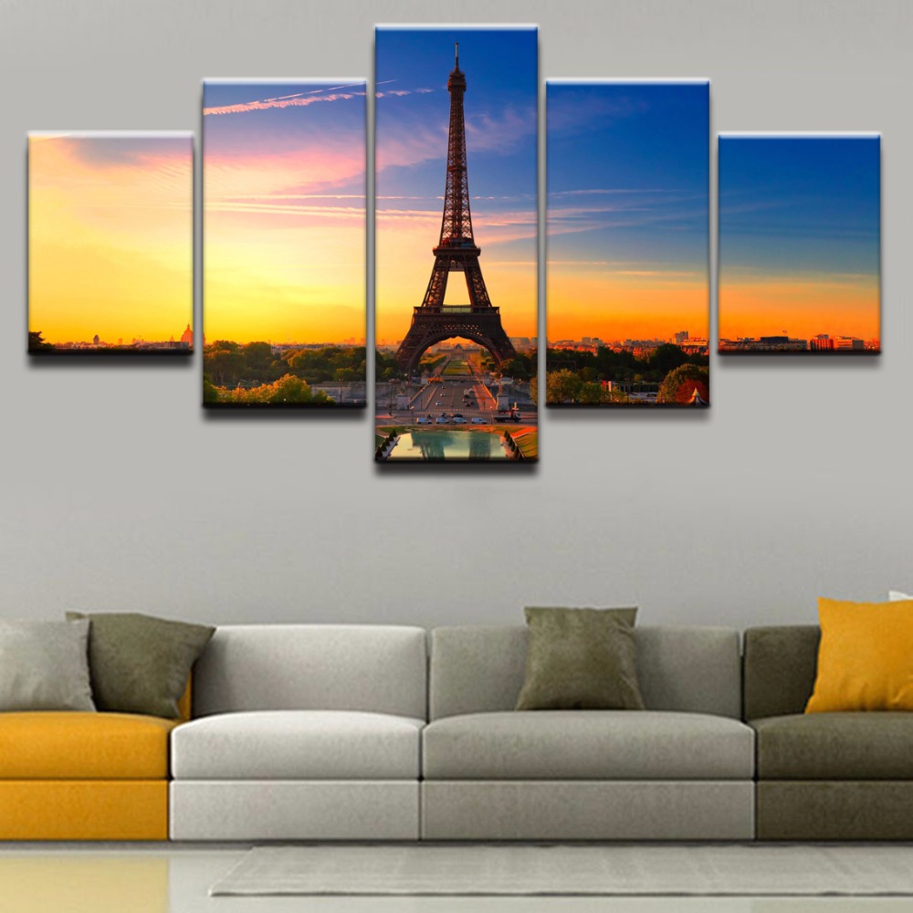 Toile Imprimée de Paysage Français, Tour Eiffel, Paris, Peinture Modulaire, Décor de Salon, Affiche de Chambre à Coucher, 5 Pièces n° 1