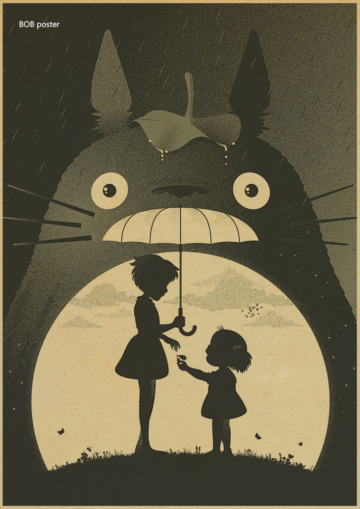 Mon voisin Totoro Anime Movie Wall Poster, Retro Kraft Paper Poster, Ata Yazaki Hayao, Nostdéchirn ic, Classic n° 2