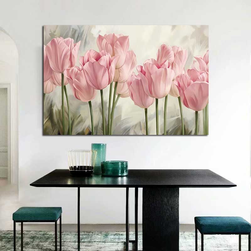 Peinture sur toile de fleurs roses de plantes tulipes, affiches de paysage et impressions, photo murale pour salon, décoration de la maison, sans cadre n° 4