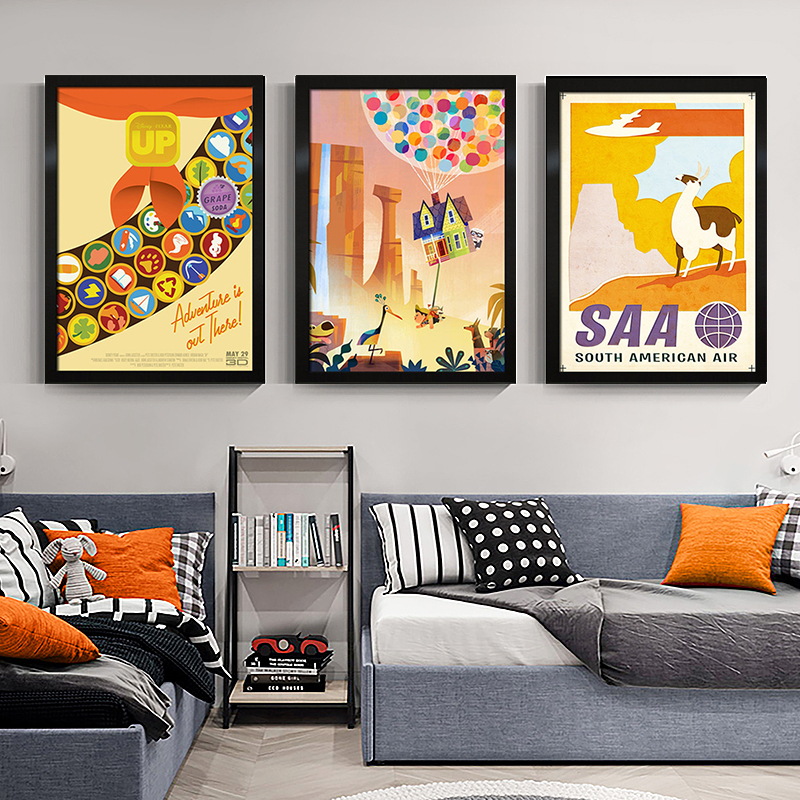 Affiches et imprimés de dessins animés Pixar UP de Disney, pour chambre d'enfant, maison volante, peinture sur toile, décor mural pour la maison n° 3