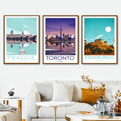 Affiches de peinture sur toile de paysage de ville du monde, Canada, Prague, Italie, Écosse, impressions d'art mural, photo de salon, décor à la maison small picture n° 2