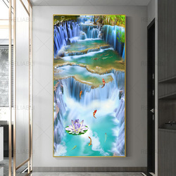 Nature Paysage Affiches et Gravures Moderne Cascade Arbre Lotus Image Toile Peinture Mur Art pour Salon Décoration de La Maison small picture n° 3