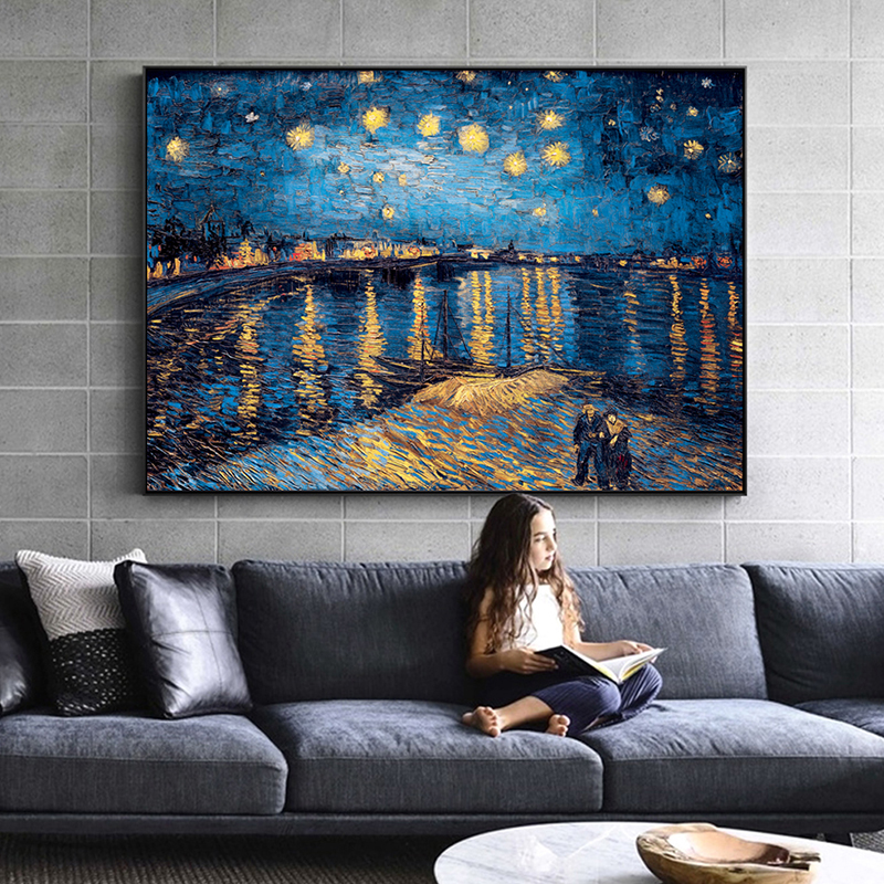 Peinture à l'huile Van Gogh, célèbre artiste, ciel étoilé, Iris, fleur, lever du soleil, paysage, toile, affiche imprimée, photo, décoration murale n° 4