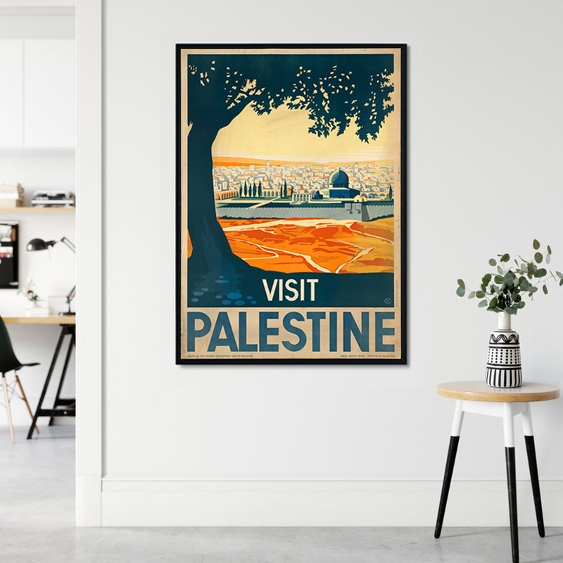 Affiche vintage de voyage en Palestine, peinture sur toile, carte de la Palestine, impressions d'art mural, image en noir et blanc, décoration de bureau et de maison n° 4