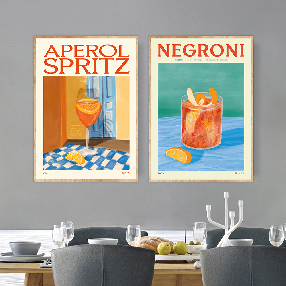 Affiche Imprimée de Dessin Animé, Jus de Fruits, Aperol Spritz, Sangria Clics, Negroni, Peinture sur Toile, Club, Bar, Boutique, Décoration de Maison, Cadeaux n° 2