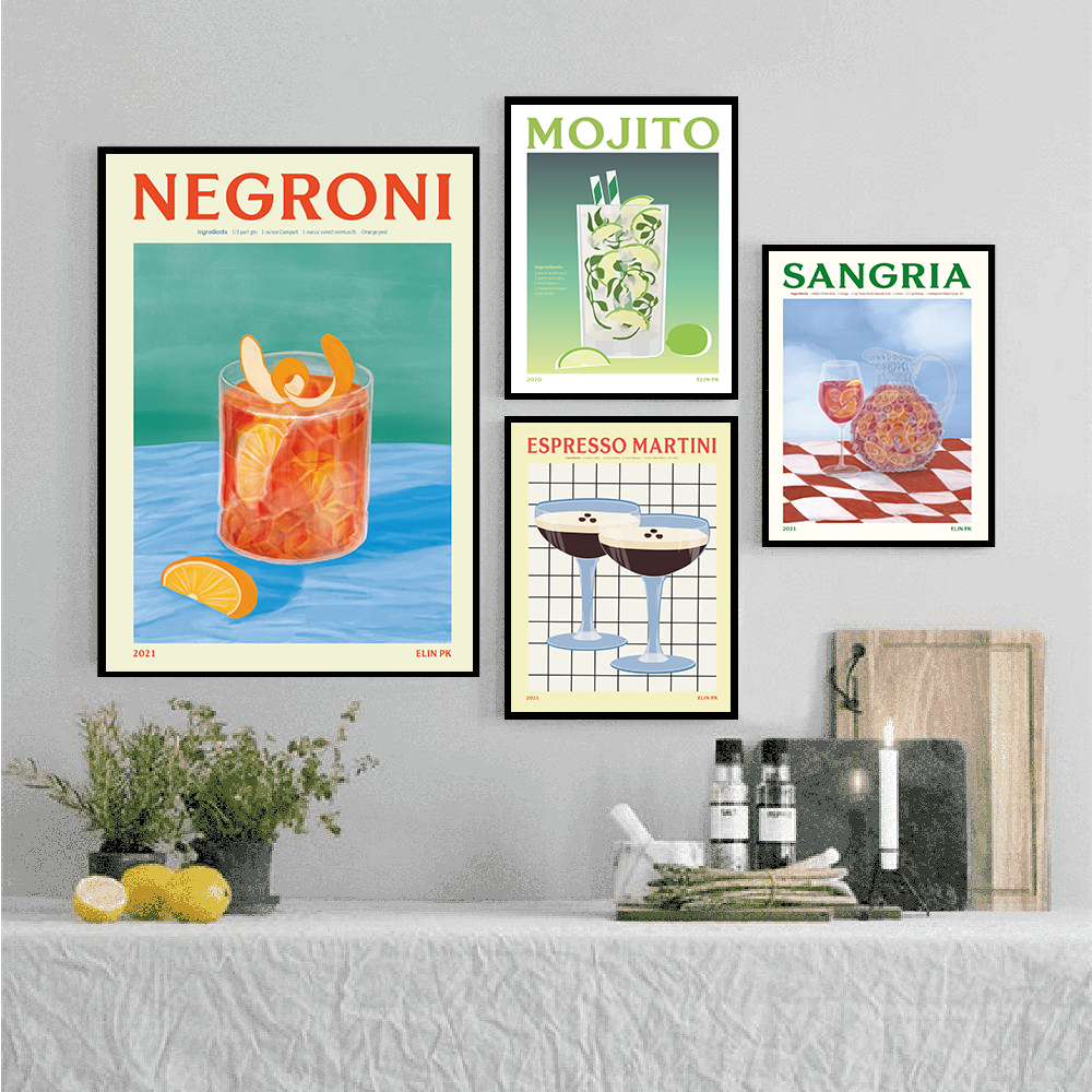 Affiche Imprimée de Dessin Animé, Jus de Fruits, Aperol Spritz, Sangria Clics, Negroni, Peinture sur Toile, Club, Bar, Boutique, Décoration de Maison, Cadeaux n° 3