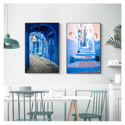 Affiches et impressions de la vieille ville, Architecture bleue, Fine Art, Impression sur toile, Peinture, Décoration d'intérieur, Décoration marocaine, Photographie de voyage small picture n° 5