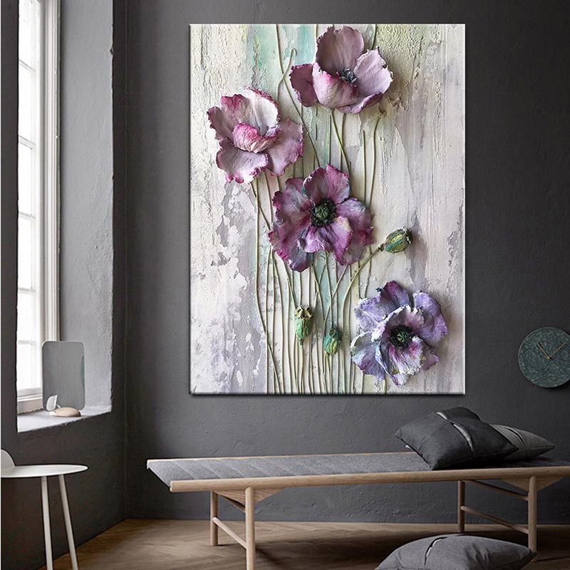 Toile de peinture à l'huile abstraite de fleur violette, affiches et impressions de paysage modernes, photo murale pour décor de salon, sans cadre n° 2