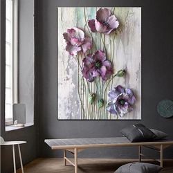 Toile de peinture à l'huile abstraite de fleur violette, affiches et impressions de paysage modernes, photo murale pour décor de salon, sans cadre small picture n° 2