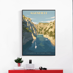 Affiche de voyage vintage France Marseille Calanques National Park, peinture sur toile, Art mural enduit Kraft, autocollant mural, décor à la maison small picture n° 2